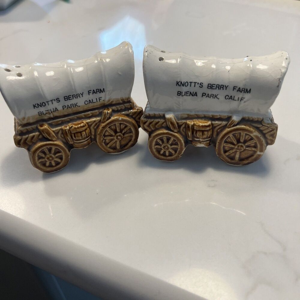 Vintage Knotts Berry Farm Salt and Pepper Shakers Covered Wagons - Ceramic